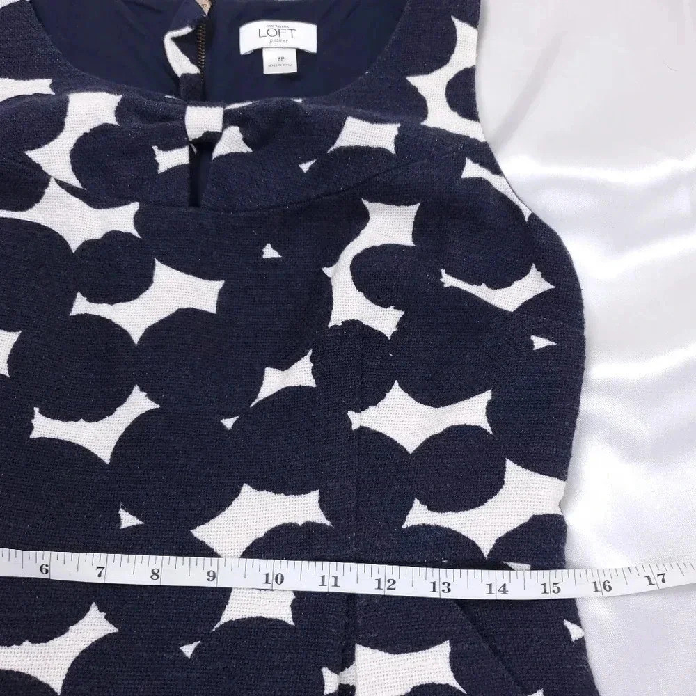 Loft Shift Dress Women's Size 6P Sleeveless Blue & White w/Pockets - Picture 6 of 13